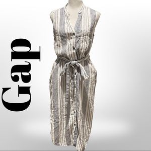 GAP- white and blue striped tunic dress, linen and viscose blend